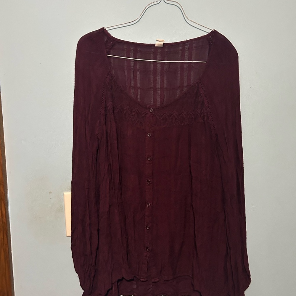 Tokyo Darling Burgundy Buttoned Blouse with Relaxed Fit
